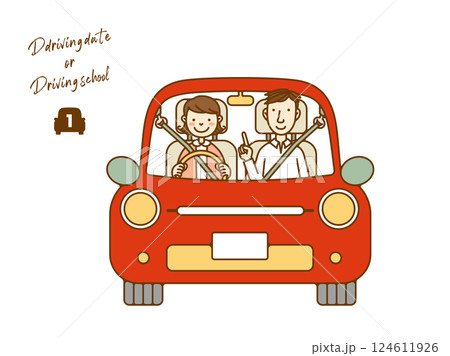 ドライブする男女のイラスト　01 124611926