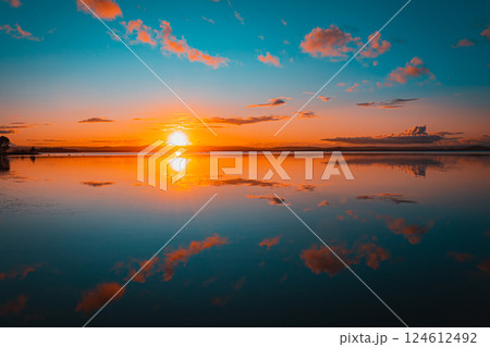 sunset over the lake 124612492