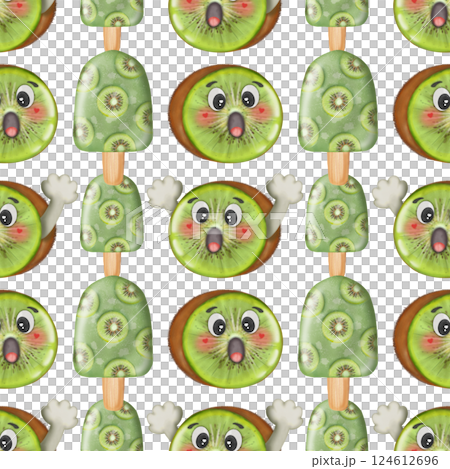 Collection kawaii of seamless patterns of Cartoon fruit and ice cream Set for summer. 124612696