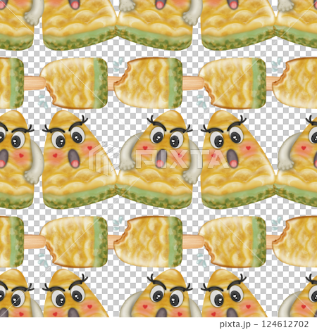 Collection kawaii of seamless patterns of Cartoon fruit and ice cream Set for summer. 124612702