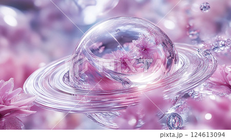 ピンクの花とガラスの土星　AI画像 124613094