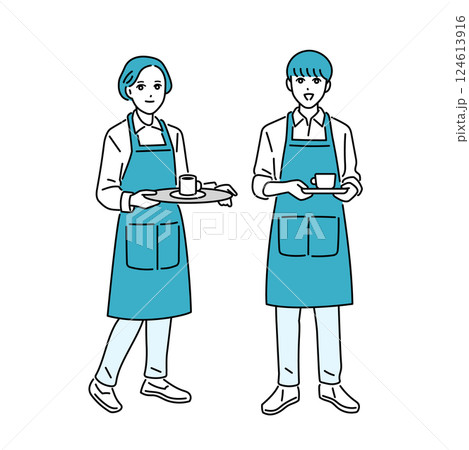 カフェ・飲食店　エプロン姿の店員の立ち姿 124613916
