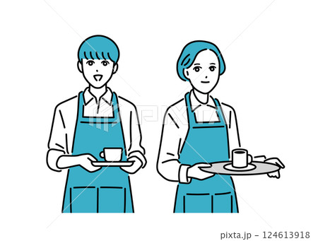 カフェ・飲食店　エプロン姿の店員の立ち姿 124613918