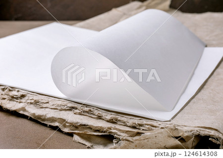 Elegant White Paper Curled On Cardboard Elegant White Paper Curled On Cardboard 124614308