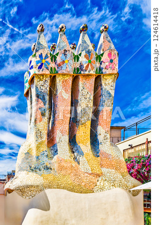 Outdoor on roof Gaudi's creation- House Casa Batllo. Outdoor on roof Gaudi's creation- House Casa Batllo. 124614418