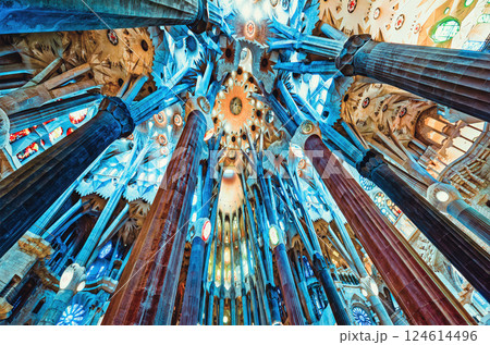 Sagrada Familia,beautiful and majestic  interior view. 124614496