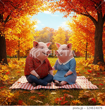 秋の公園(ブタ) 124614876