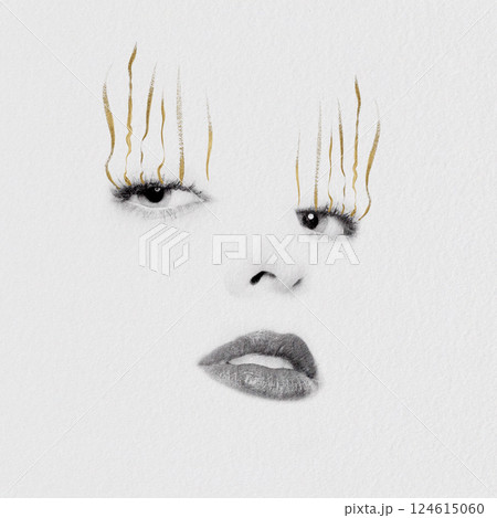 Abstract Face Art with Golden Lines Abstract Face Art with Golden Lines 124615060
