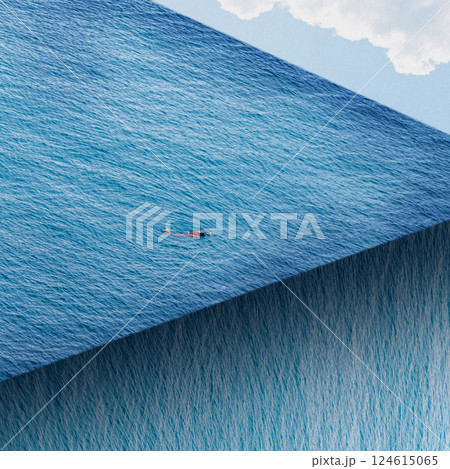 Surreal Ocean Cross-Section View with Swimmer 124615065