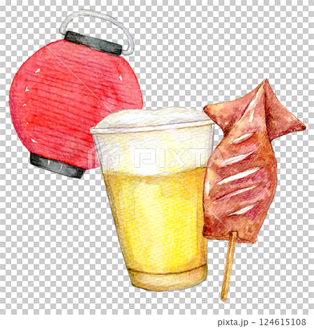 水彩イラスト　夏まつりの屋台グルメ 124615108