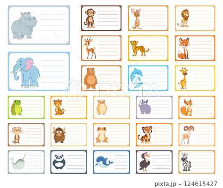 Animal name labels sticker design illustration 124615427