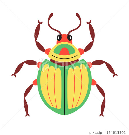 Colorful beetle illustrated in a flat style, stylized design 124615501