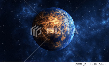 宇宙空間に浮かぶ青い惑星　AI画像 124615620