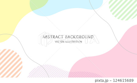 パステルカラーの抽象的な形で構成したシンプルでおしゃれな背景素材。16:9サイズのベクターイラスト 124615689