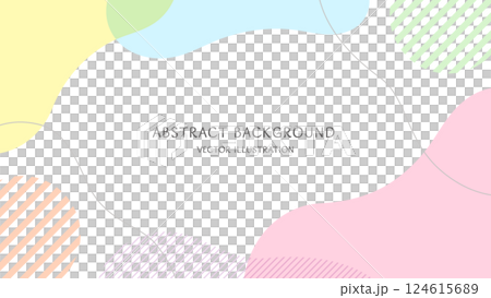 パステルカラーの抽象的な形で構成したシンプルでおしゃれな背景素材。16:9サイズのベクターイラスト 124615689