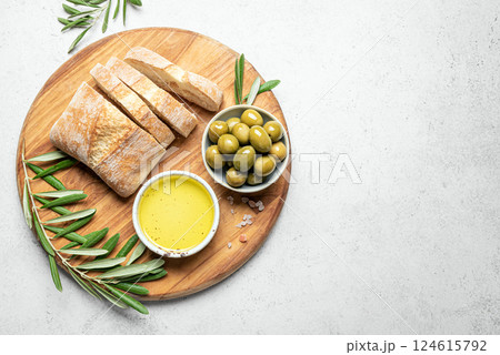 Olive Oil, Olives and Bread 124615792
