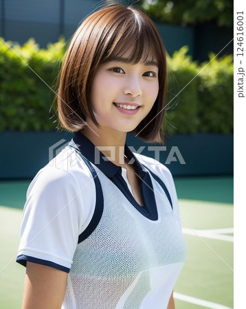 テニスをする女性 124616001