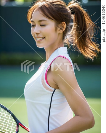 テニスをする女性 124616040