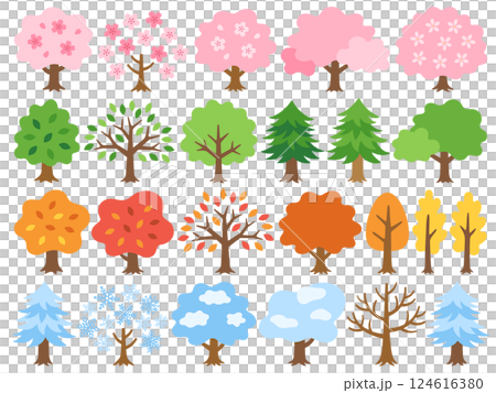 Four seasons tree illustration set 124616380