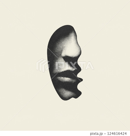 Part of woman face in black shadow background halftone pattern illustration Part of woman face in black shadow background halftone pattern illustration 124616424