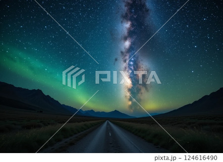Color milky way and road. Color milky way and road. 124616490