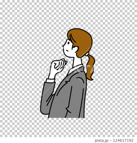 一位穿著西裝的女士凝視著太空思考 124617192