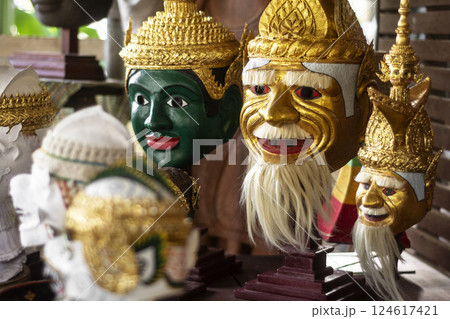 traditional Lakhon Khol Khmer Masks on display in cambodia 124617421