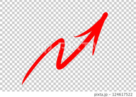 A hand-drawn, squiggly arrow pointing upwards. Red. Vector 124617522