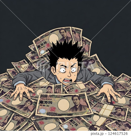 お金の問題がのしかかる男性 124617526