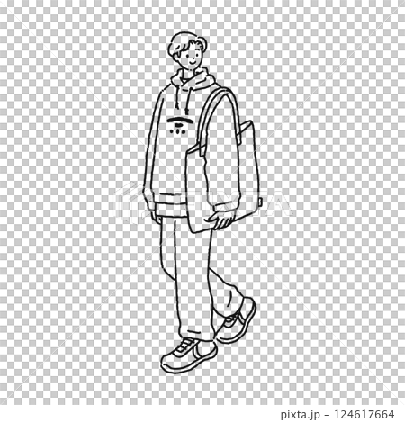 カジュアルでおしゃれな男性　線画 124617664