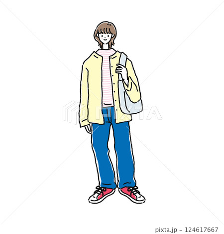 カジュアルでシンプルな服装の女性 カジュアルでシンプルな服装の女性 124617667