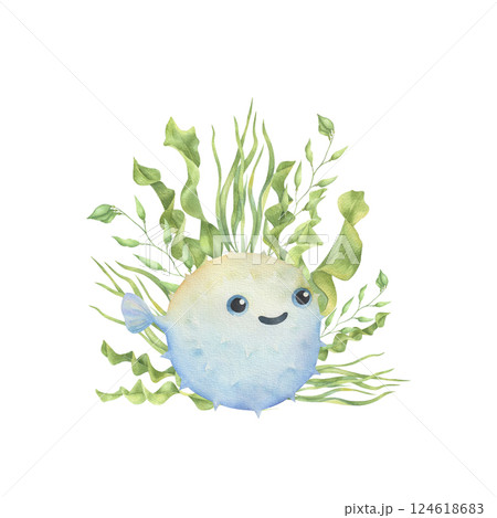 Watercolor sea animal with seaweed Watercolor sea animal with seaweed 124618683