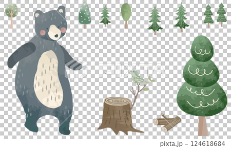 森林熊和小鳥明信片 124618684