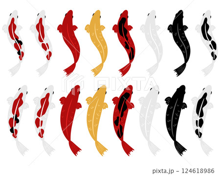 錦鯉のイラスト16種セット 124618986