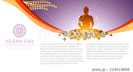 Abstract of Vesak Day. The Birthday, Enlightenment and Death of Lord Buddha that's one sign of Buddism. Buddhists around the world called The Meditation Day or Jayanti Day. Background and banner conce 124619006