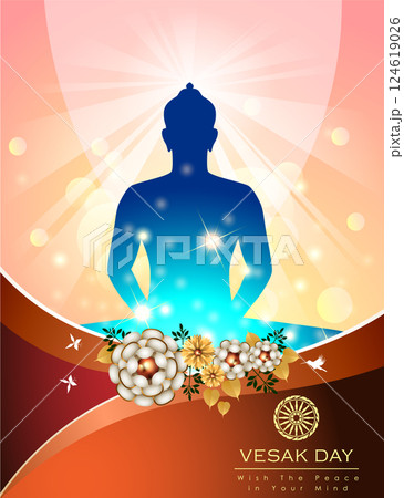 Abstract of Vesak Day. The Birthday, Enlightenment and Death of Lord Buddha that's one sign of Buddism. Buddhists around the world called The Meditation Day or Jayanti Day. Background and banner conce 124619026