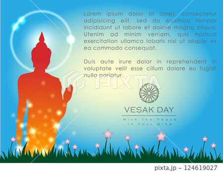 Abstract of Vesak Day. The Birthday, Enlightenment and Death of Lord Buddha that's one sign of Buddism. Buddhists around the world called The Meditation Day or Jayanti Day. Background and banner conce 124619027