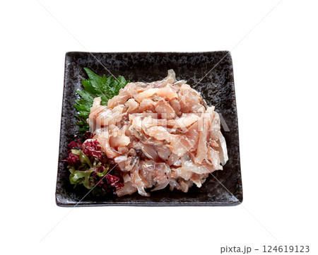 皿に盛った真鯵のたたき、なめろう【白背景・切り抜き】 124619123
