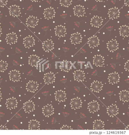 Floral seamless pattern, branches with berries, brown background, plants, simple fashion style 124619367