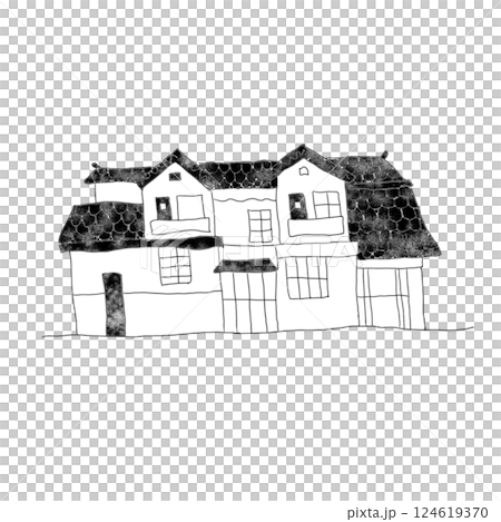手描きのモノクロ日本家屋イラスト 124619370