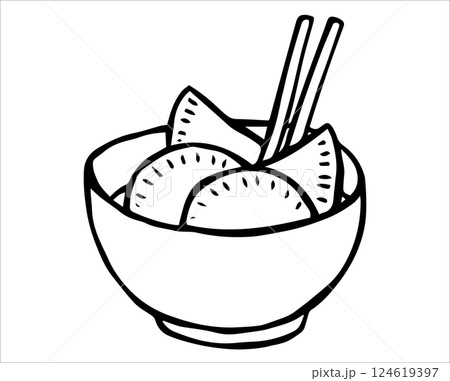 asian cuisine, bowl of dumplings, cute doodle illustration asian cuisine, bowl of dumplings, cute doodle illustration 124619397