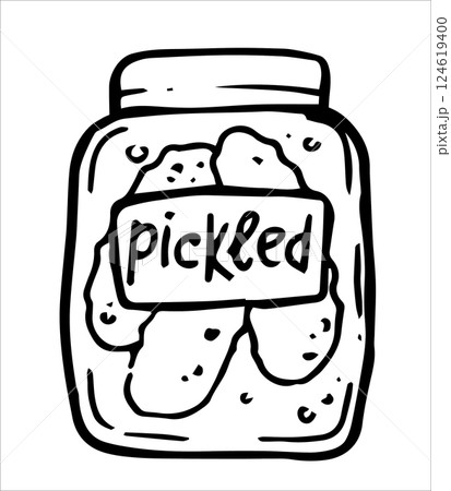 jar of pickles, cute doodle illustration	 124619400