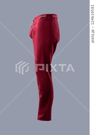 Bold Red Medieval Wool Trousers with Lacing. Striking legwear in a vibrant red hue, featuring a traditional laced front. 124619591
