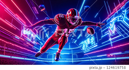 A man in a red uniform catching a football in a stadium 124619758