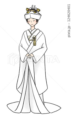 角隠し白無垢を着た女性のイラスト 角隠し白無垢を着た女性のイラスト 124620401