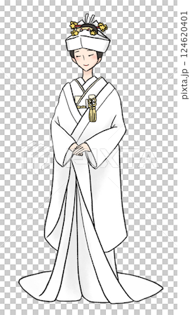角隠し白無垢を着た女性のイラスト 角隠し白無垢を着た女性のイラスト 124620401
