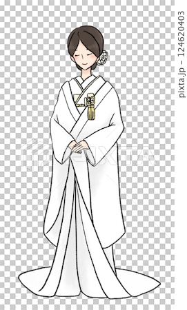 身穿白色婚禮和服的西式髮型女性插圖 124620403