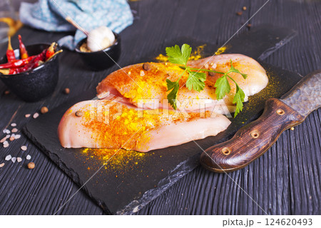 Raw fresh chicken fillet Ogranic food,healthy eating.Food concept.Top view.Chicken breast Fillets 124620493