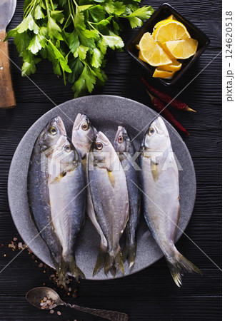 small fish on plate with spice and herb small fish on plate with spice and herb 124620518