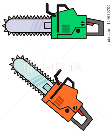 チェーン式の刃が回転して丸太を切断する工具のチェーンソー 124620709